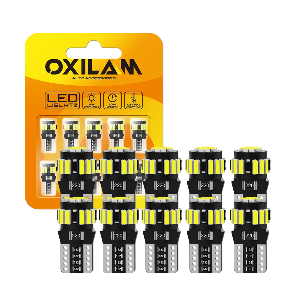 

OXILAM 10Pcs T10 LED Canbus W5W LED Super Bright Clearance Lamp Parking Side Marker Car Interior Light Bulb 194 168 12V 4014 SMD