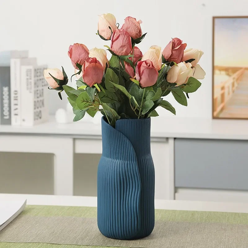 

Синяя керамическая ваза Vilead, фарфоровый цветочный контейнер, пампасная трава, настольный интерьер, гостиная, спальня, офис, украшение для дома