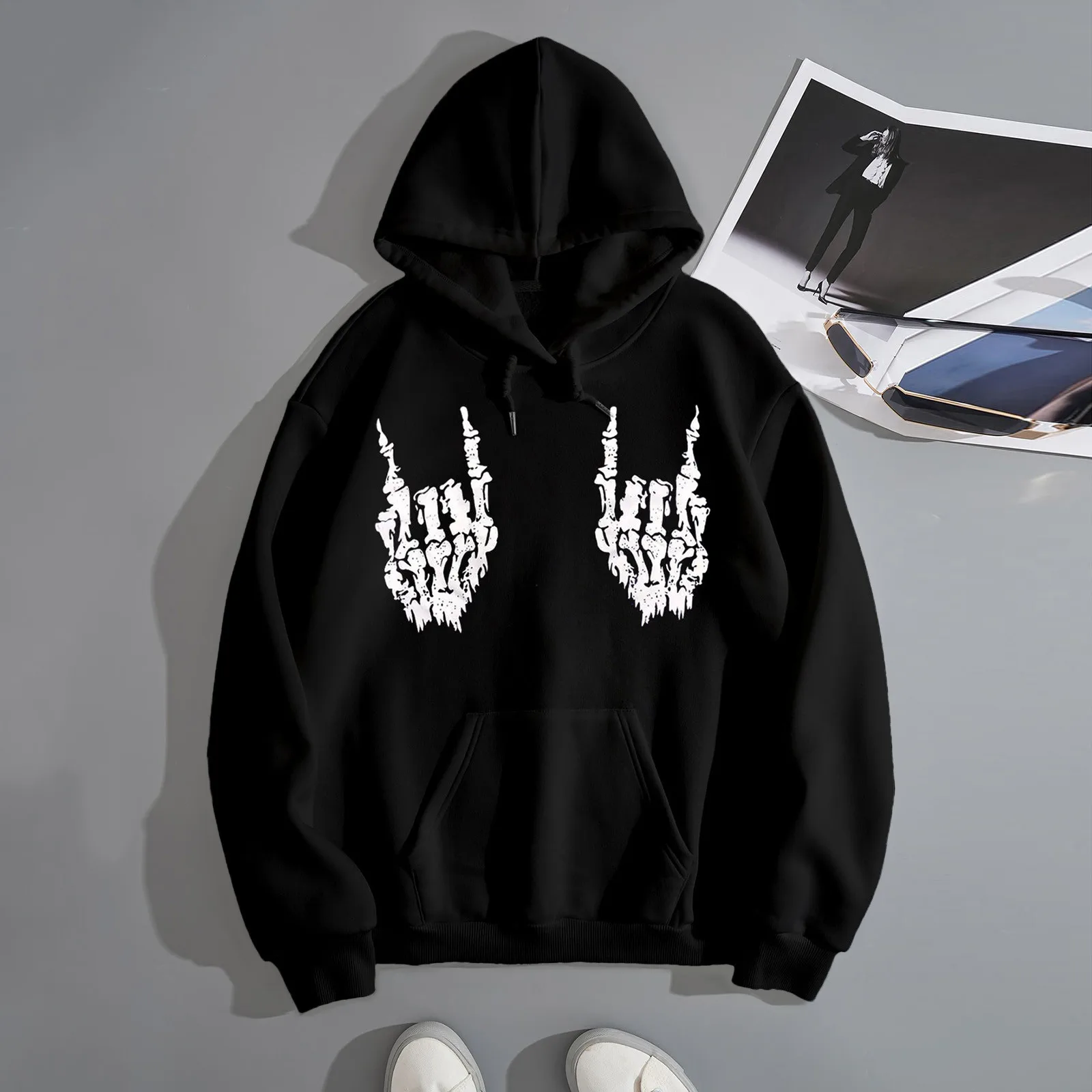 

Women Skeleton Print Gothic Style Long Sleeve Hoodlies Pullover Sweatshirts Hoodies With Pocket Pale Hoodies Women