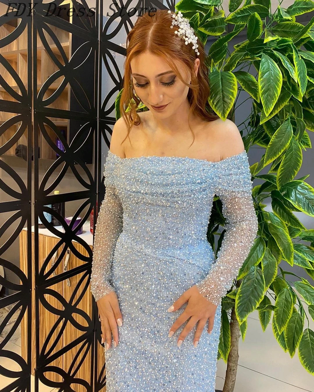 

Vintage Mermaid Boat Neck Evening Dresses Long Sleeves Pleated Sequins Beadings Floor Length Formal Occasion Prom Dresses