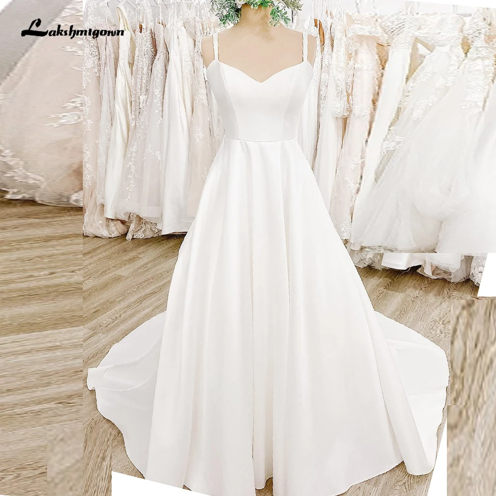 

Lakshmigown Satin Spaghetti Straps Backless Beach Wedding Dress 2023 Boho Wedding Gowns Women Bridal hochzeitskleid