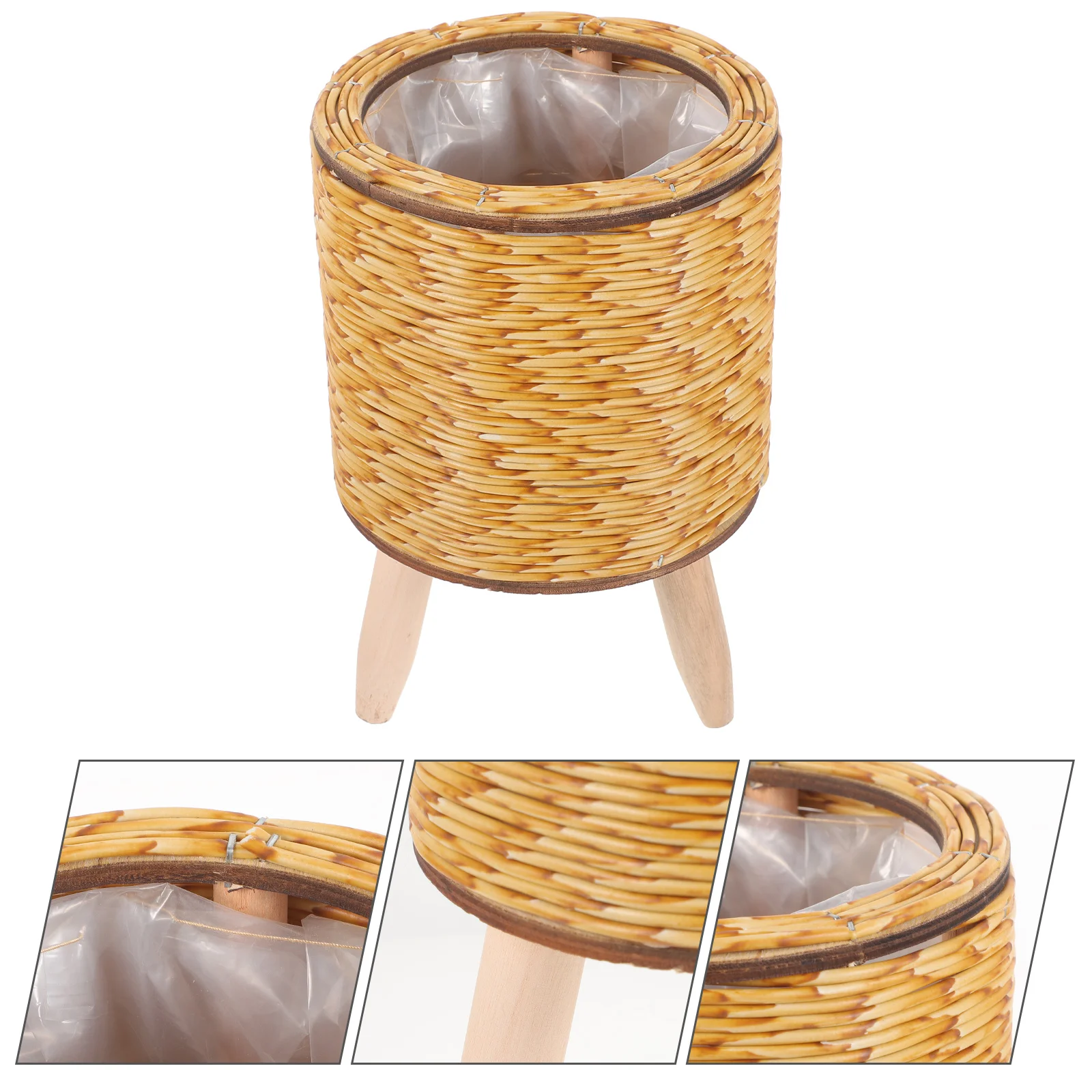 

Flower Pots Reliable Green Holder Stand Home Potted Woven Basket Wooden Succulent Plants Decor Shelf