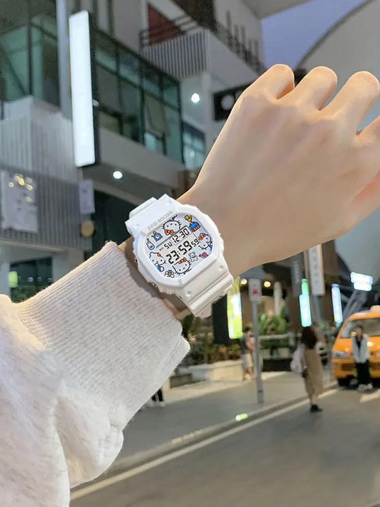 Часы наручные Hello Kitty женские оригинальные спортивные электронные квадратные