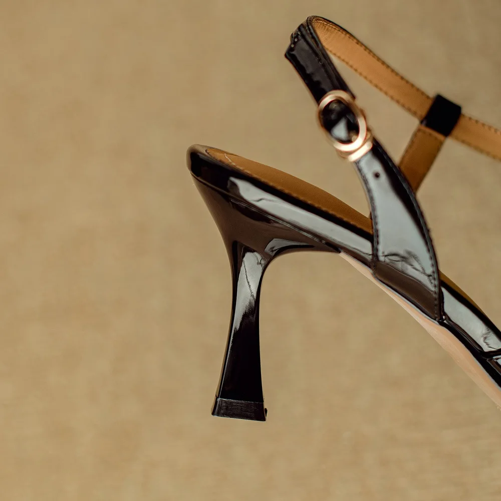 [EUNICE yun】летние новые стильные сандалии из натуральной кожи на высоком каблуке с