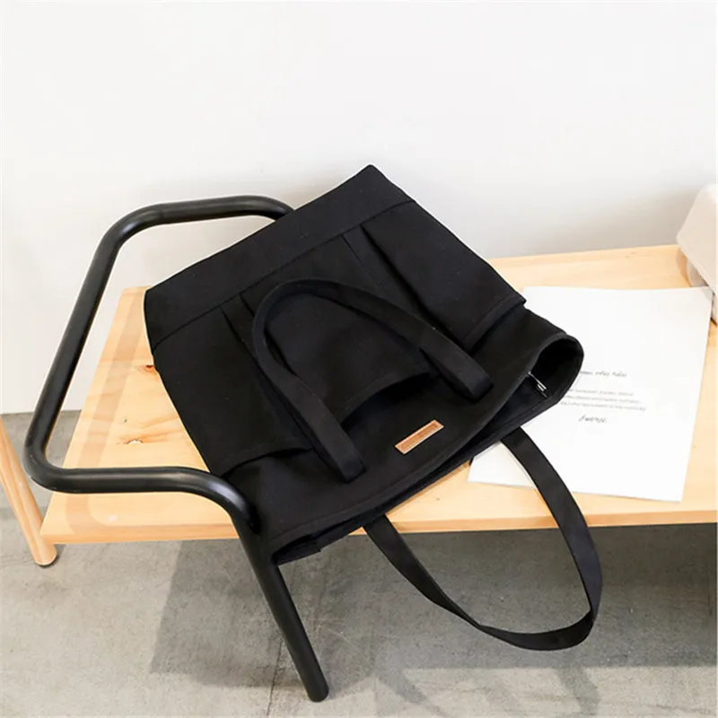 Women's Large Capacity Shoulder Bag Pockets Designer Canvas Handbag For Girls 2022 Fashion Solid Color Student Armpit Handle Bag