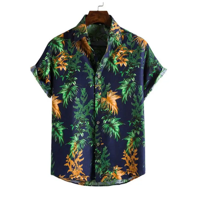 Mens Summer Floral Print Beach Shirts Lapel Casual Chic Short Sleeve Hawaiian Shirt Men Clothing Streetwear Harajuku Shirt Male