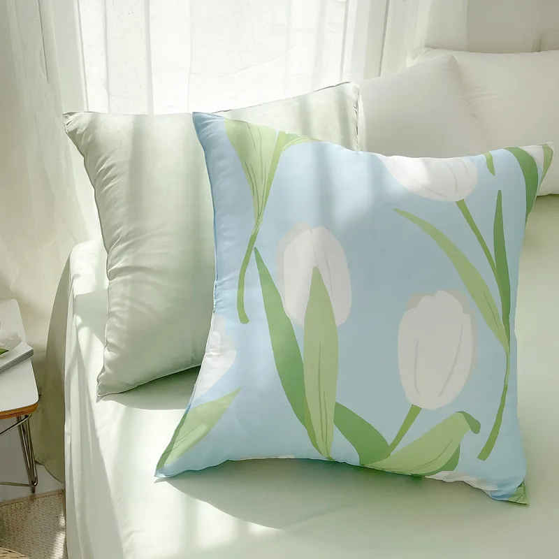 

Sweet Blue Tulip Flower Bloom Cushion Cover Throw Pillow Case Decorative Pillowcase Home Sofa Chair Car Decoration Gift