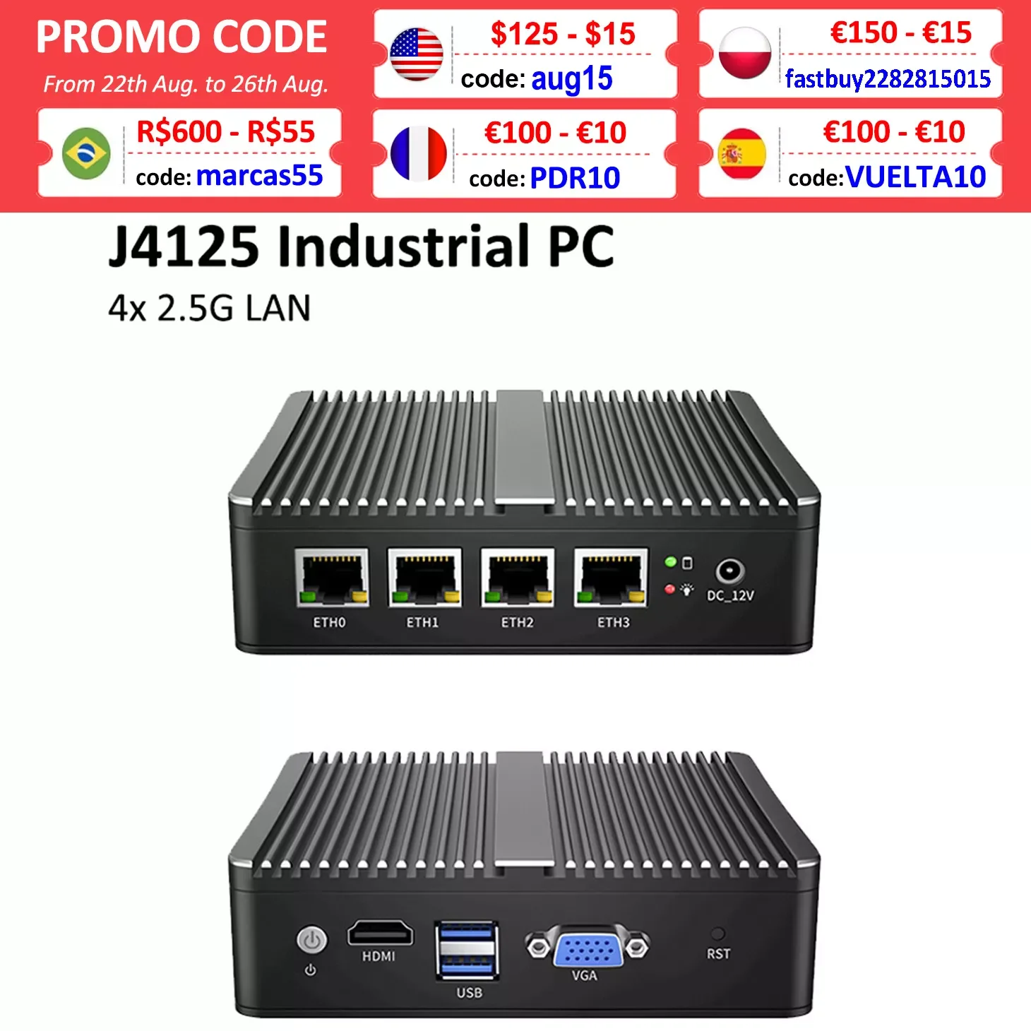 

Безвентиляторный мягкий маршрутизатор Intel Celeron J4125, мини-ПК, четырехъядерный процессор 4x Intel i225 2,5G LAN HDMI VGA pfSense, брандмауэр, бытовая техника