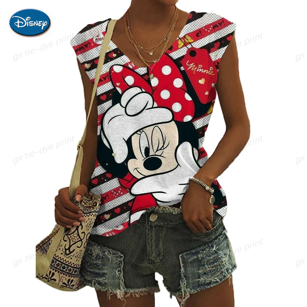 

Майка женская летняя с принтом Микки Мауса и V-образным вырезом
