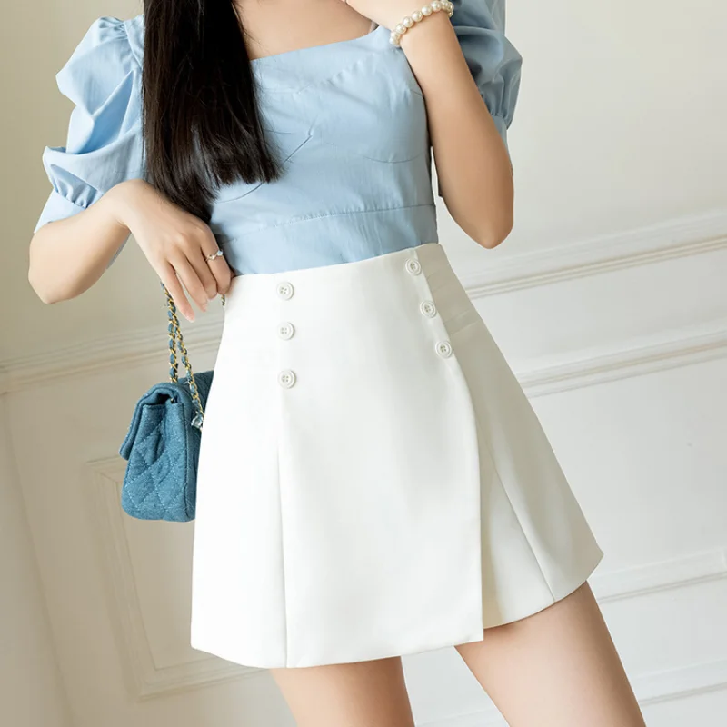 Breasted Suit A-line Womens Shorts Outer Wear 2023 Summer Culottes New High-waisted and Slimming Pantskirt Casual Wide-leg Pants