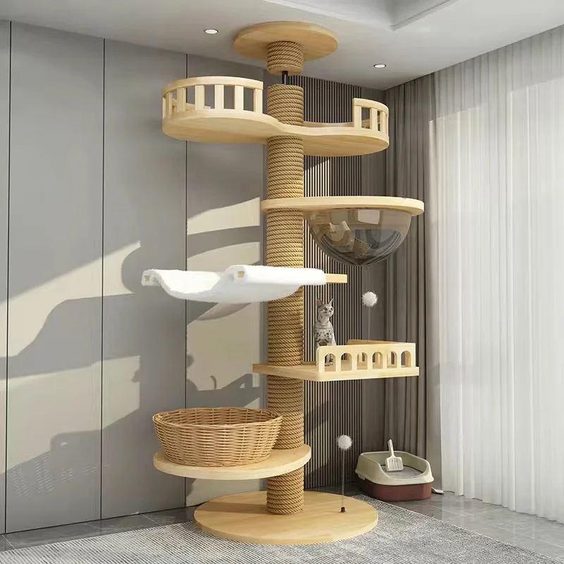 

257-263cm Cat Climbing Tree House Pole Tongtian Pillar Solid Wood Cat's House Cat Scratcher Wall Climbing Games Park Furniture