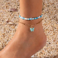 bohemia beads anklets bracelet body jewelry summer handmade beach anklets for women acrylic butterfly foot chain girls gifts