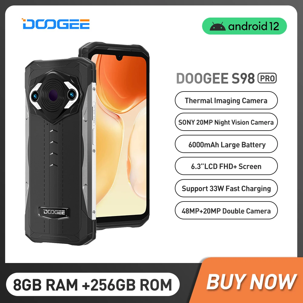 Enlarge DOOGEE S98 Pro IP68/69 Android 12 Rugged Phone Thermal Imaging camera Phone Helio G96 8GB+256GB Cellphone 15W Wireless Charging