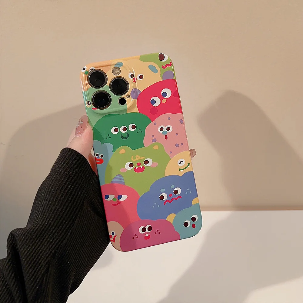 

Simple and cute style suitable for iPhone 15, 14plus, 13pro, 12promax, small monster pattern, hard phone case for iPhone 11