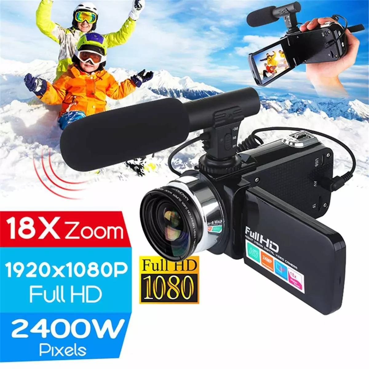 

HD Camcorder Video Camera Night Vision 3 Inch LCD Screen 18x Digital Zoom Camera with Microphone Wide-angle lens
