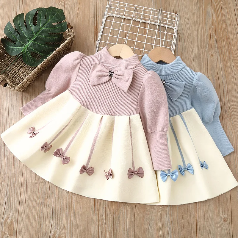 

Осеннее новое платье HAYANA для девочек, вязаный свитер, длинное платье, Детский галстук-бабочка