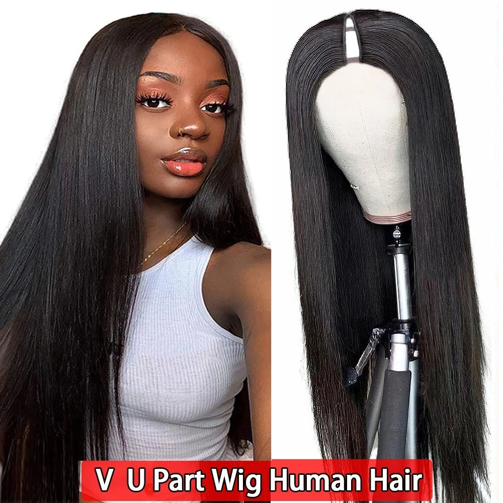 

Прямые парики с U-образным вырезом для женщин, парики из человеческих волос, не оставляющие следов, машина с тонкими частями, бразильские парики без клея, U-образные парики из человеческих волос