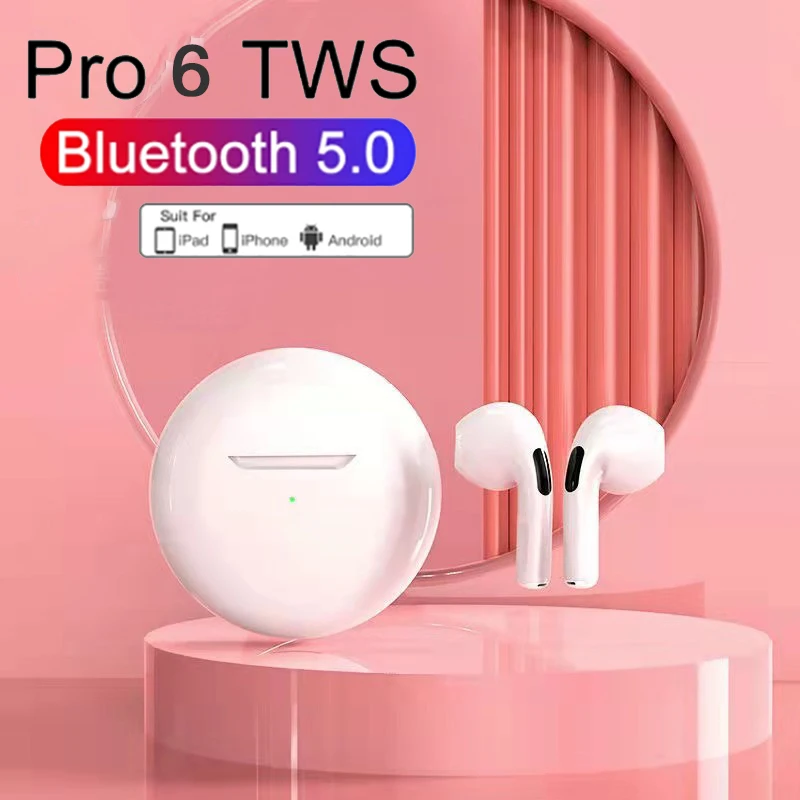 

Pro 6 TWS Original Wireless Headset Bluetooth Headphone GPS Rename Earpoddings Hifi 9D Stereo Wireless Earbuds For Drop Shipping