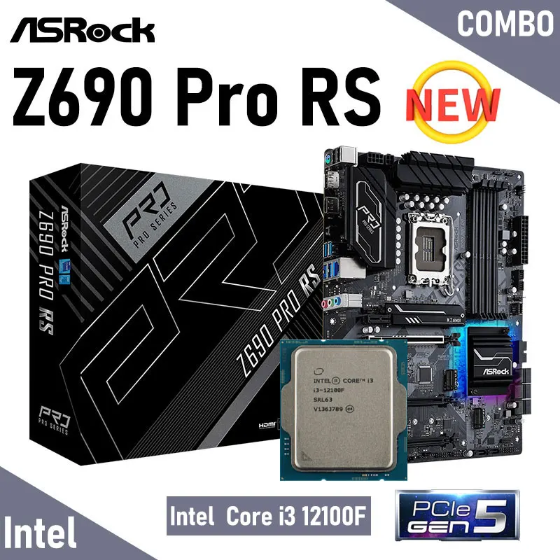 

LGA 1700 ASRock Z690 Pro RS With Intel Core i3 12100F DDR4 128GB(OC) M.2 PCIe 5.0 Motherboard Set Z690 Placa-mãe Desktop ATX New
