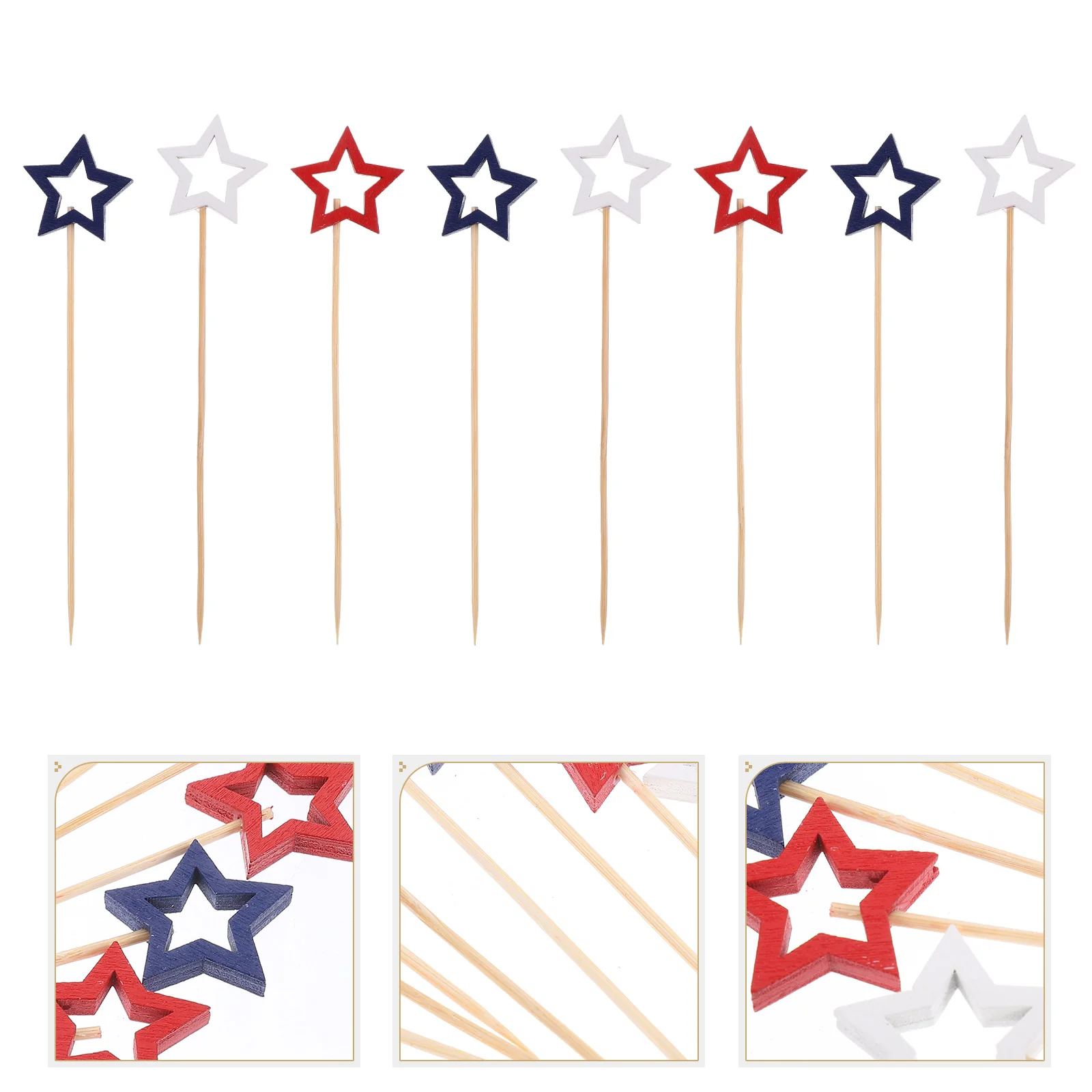 

60 Pcs Fruit Patriotic Cocktail Picks Fashion Disposable Star Picks Party Food Bamboo Bread