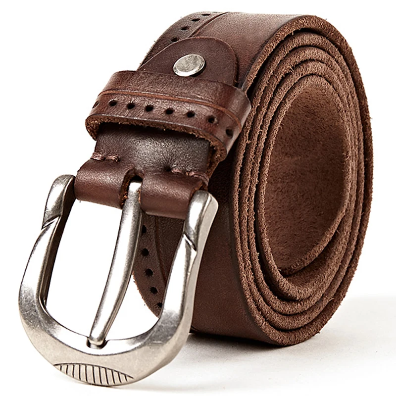 Italian Full Grain Leather Belt For Men Casual Vintage Distressed Style Jean Belt Stitching High-End