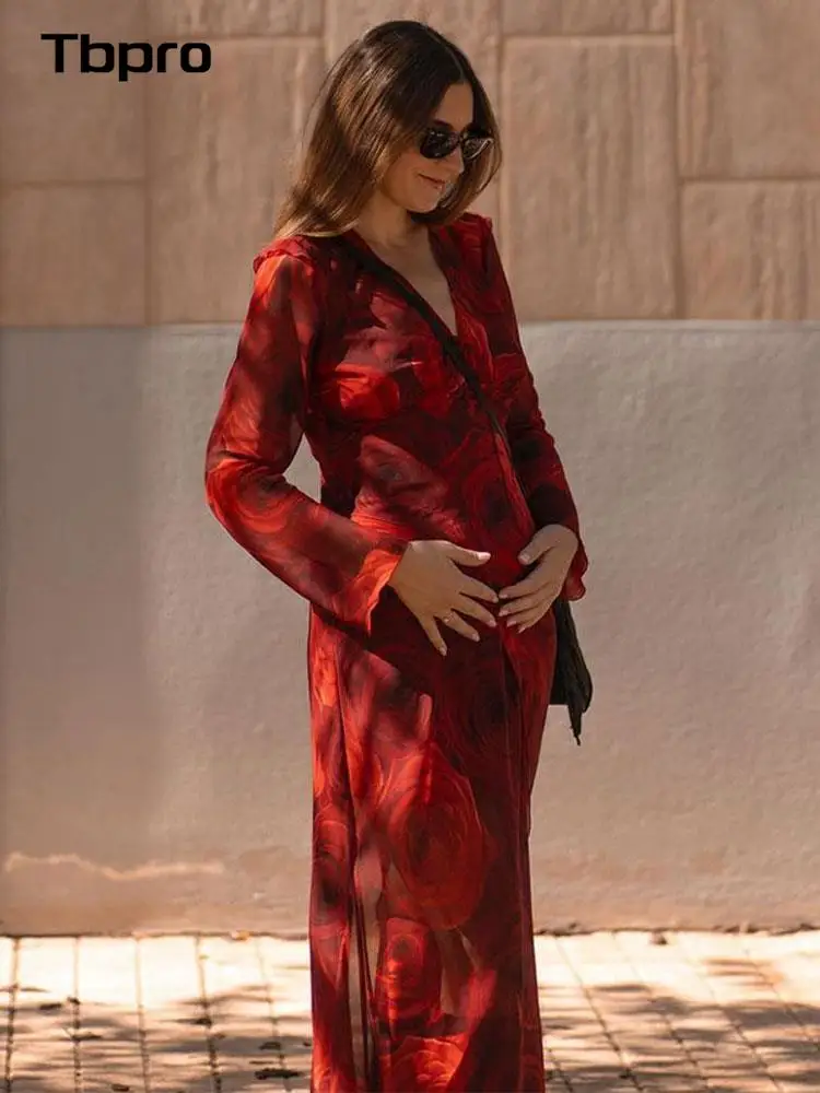 

Модное шифоновое платье с цветочным принтом в стиле ретро, женские элегантные платья с длинным рукавом и высокой талией, модель 2023 года, яркое банкетное платье для отпуска