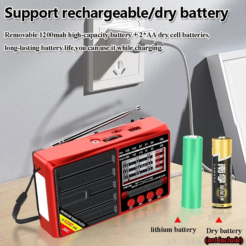 Портативный AM FM SW радио перезаряжаемый Bluetooth-динамик с USB TF MP3-плеер светодиодный