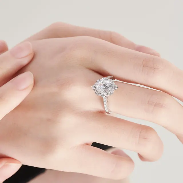 Wuziwen 925 Sterling Silver Engagement Rings for Women 2.7 Ct Halo Oval Cut AAAAA Cubic Zircon Exquisite Fine Jewelry BR1417 5