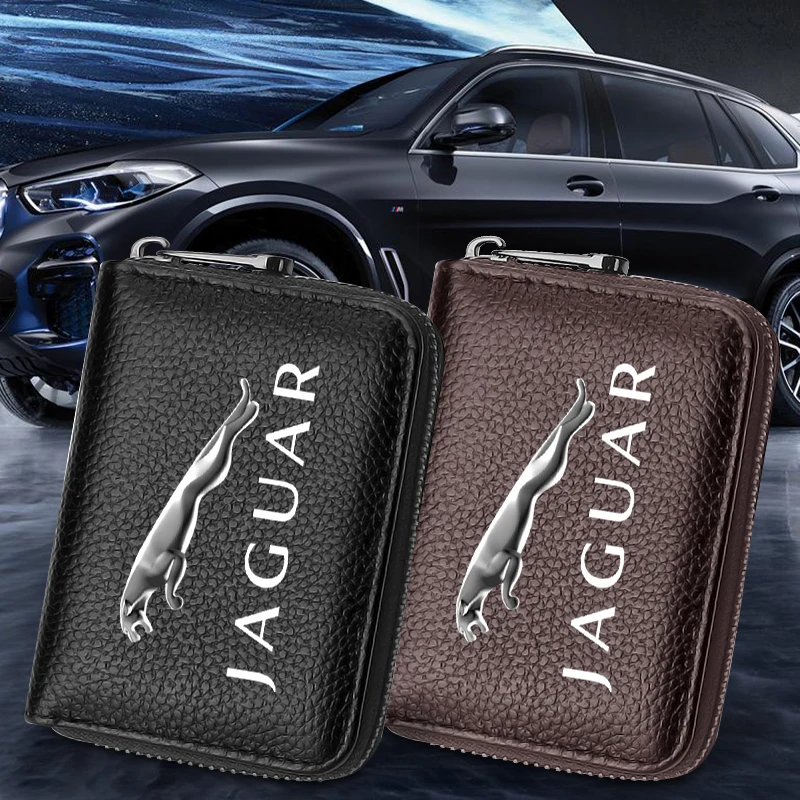 

Genuine Leather Wallet Driver License Business Card Holder Car Logo For Jaguar XFR XF Sportbrake F-Type S-Type E-Pace I-PACE Svr