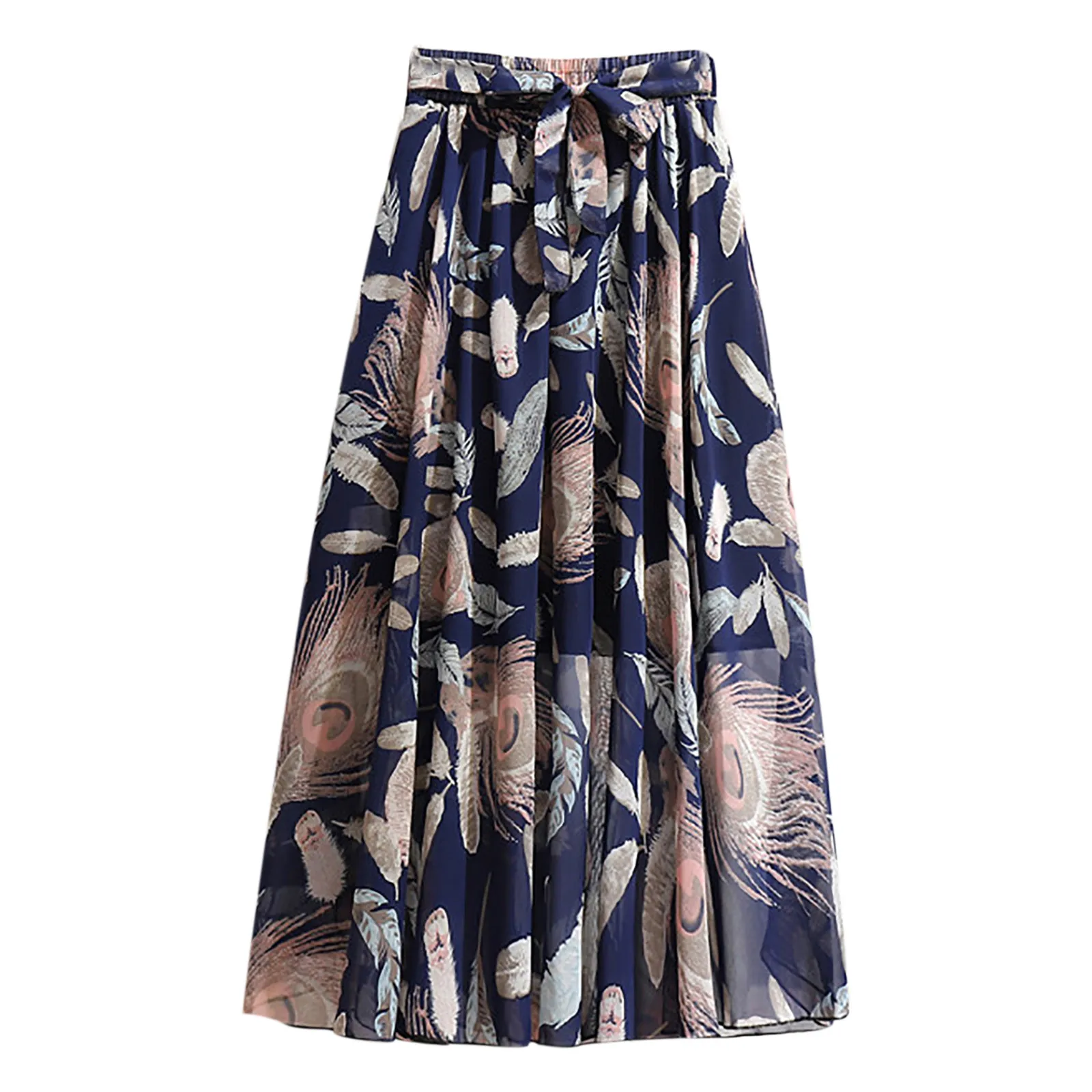

High Waist Skirt Dress Women's Beach Mid-length Chiffon Floral Bohemian Skirt