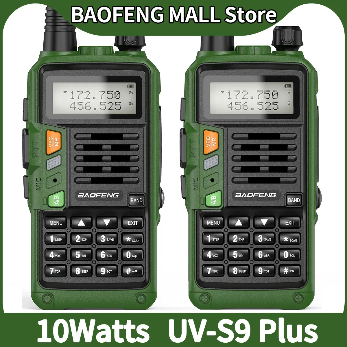 2PCS BaoFeng UV-S9 PLUS Walkie Talkie 10W Powerful CB Radio Transceiver Long Range Portable Two Way Radio set for hunting travel