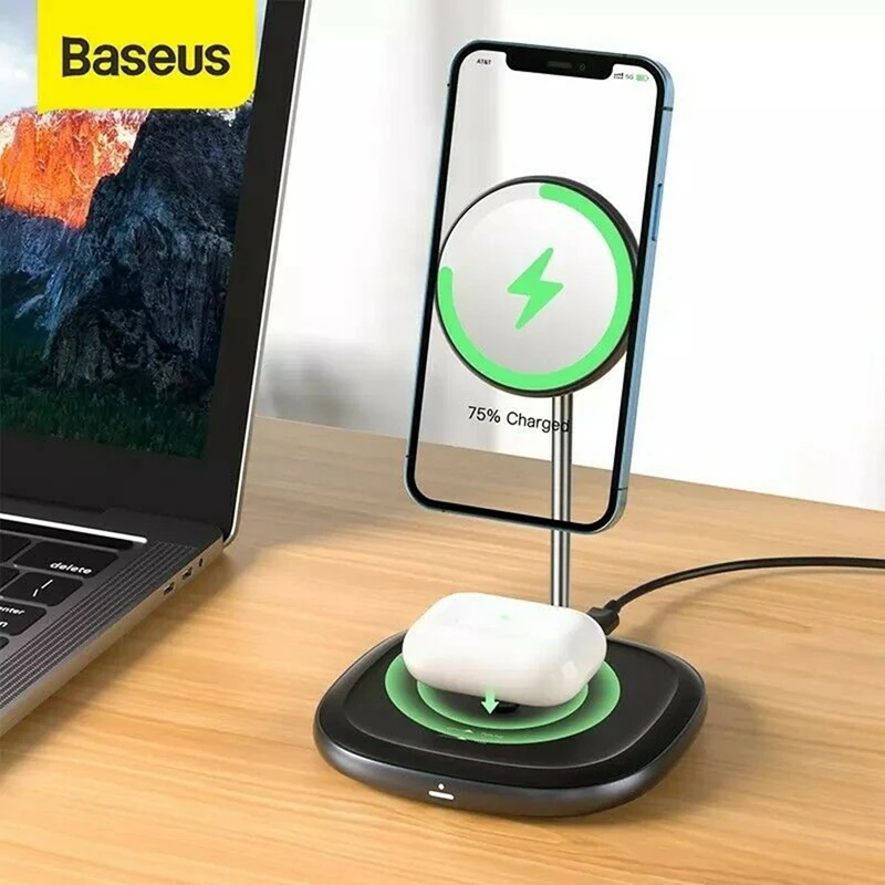 

Новинка-Baseus магнитное Беспроводное зарядное устройство 20 Вт для Iphone 12 Pro Max Беспроводное зарядное устройство настольная подставка для телеф...