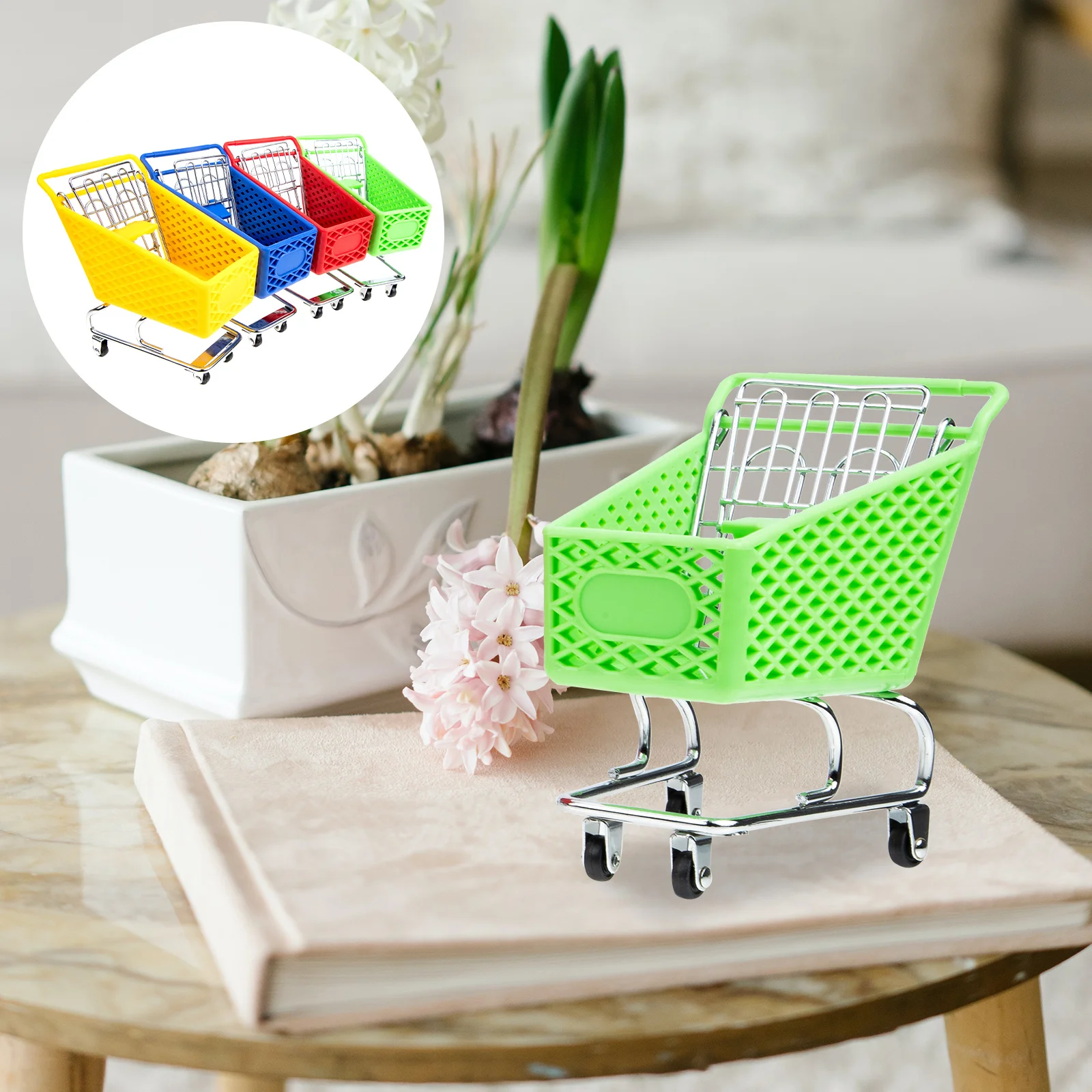 

4 Pcs Decor Home Handcart Toys Girls Accents Storage Container Mini Metal Shopping Carts Plastic Small Containers