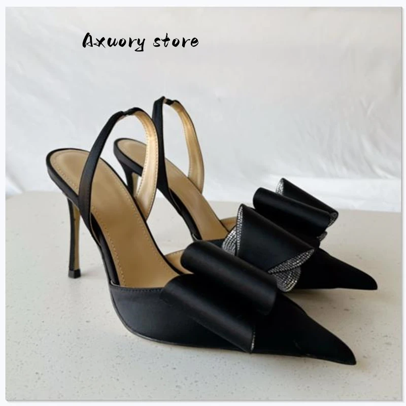 Women's High Heels 2023 New Crystal Flowers Slippers Women High Heel Mules Pointy Toe High Quality Summer Sandals Party