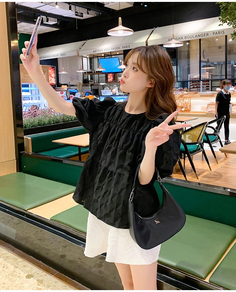 Летние топы для беременных женщин 2024 плиссированные рубашки с коротким рукавом и