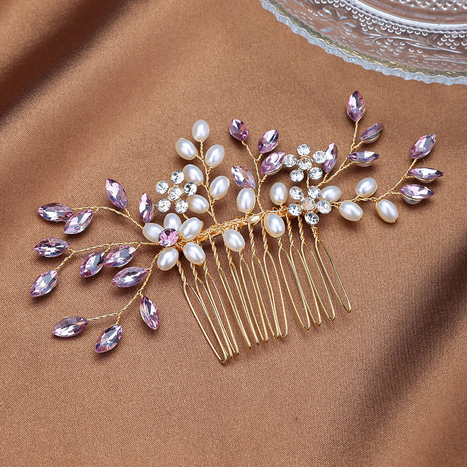 Женский свадебный гребень для волос фиолетовая шпилька с жемчугом и цветком