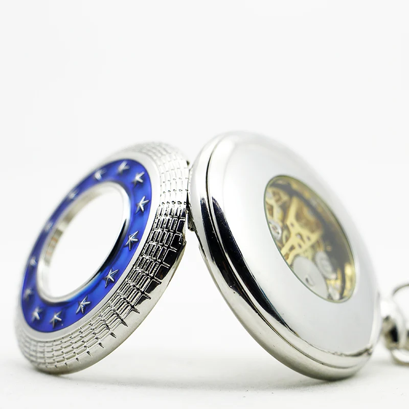 Star Surrounding Mechanical Pocket Watch Vintage Roman Numeral Display with Chain Pendant Unisex Student Gift