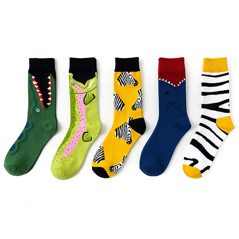 Coloridos calcetines de algodón para hombre, medias divertidas a la moda, de rayas, cebra, Cocodrilo, tiburón, Harajuku, para fiesta, regalos