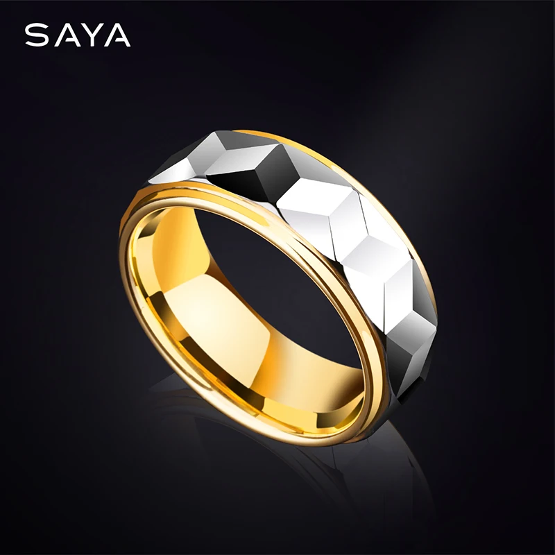 Обручальные кольца из вольфрама с многогранным дизайном для женщин и мужчин