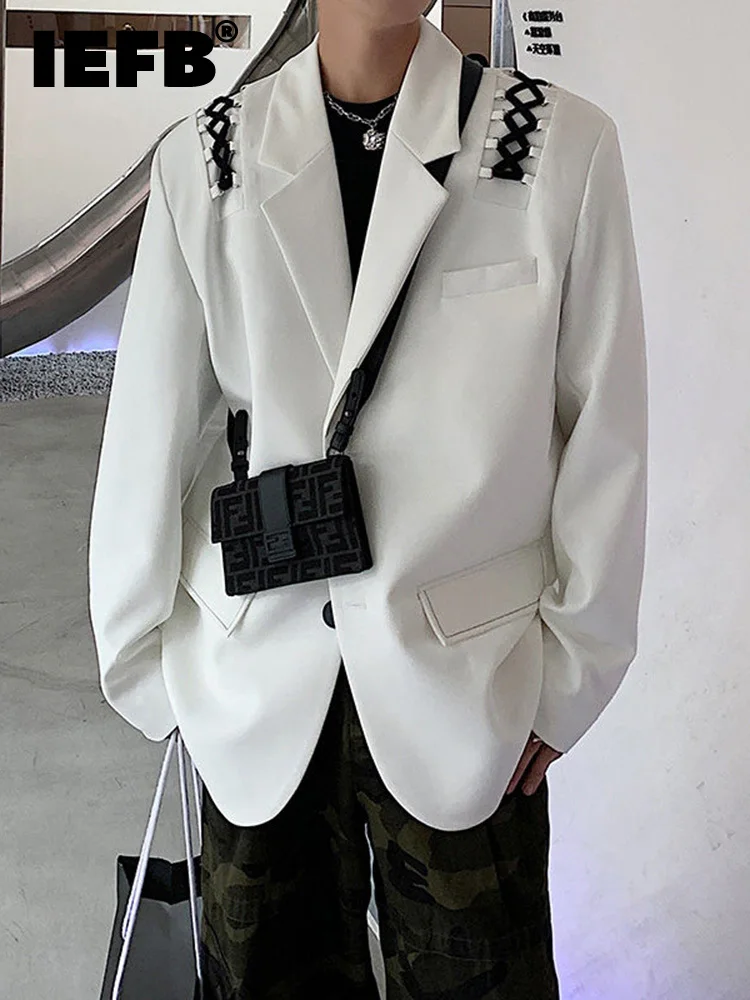 

Осенняя Вязаная Дизайнерская свободная модная мужская куртка IEFB, новинка 2022, корейский Повседневный мужской жакет контрастных цветов с дли...