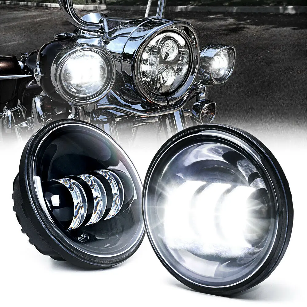 

1 Pair 4.5Inch Motorcycle Chrome Black LED Fog Passing Auxiliary Light for Classic FLHR Road King LED Fog Light