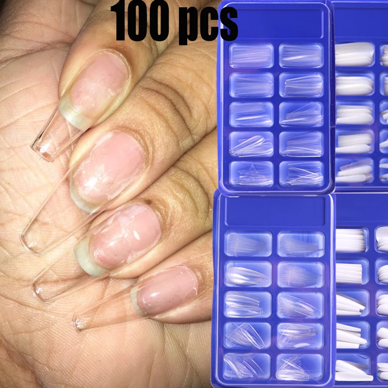 

100pcs False Nail Natural Color Transparent Color White Nail Tips Ballerina Long Acrylic French False Nails Nail Art Extension