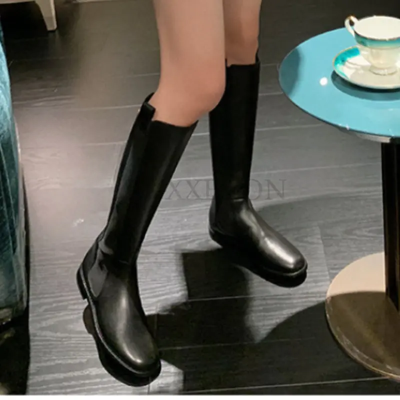 Brand New Ladies Platform Black Boots Fashion Chunky Med Heels Knee High Boots Women Casual Party Shoes Woman Thigh High Boots