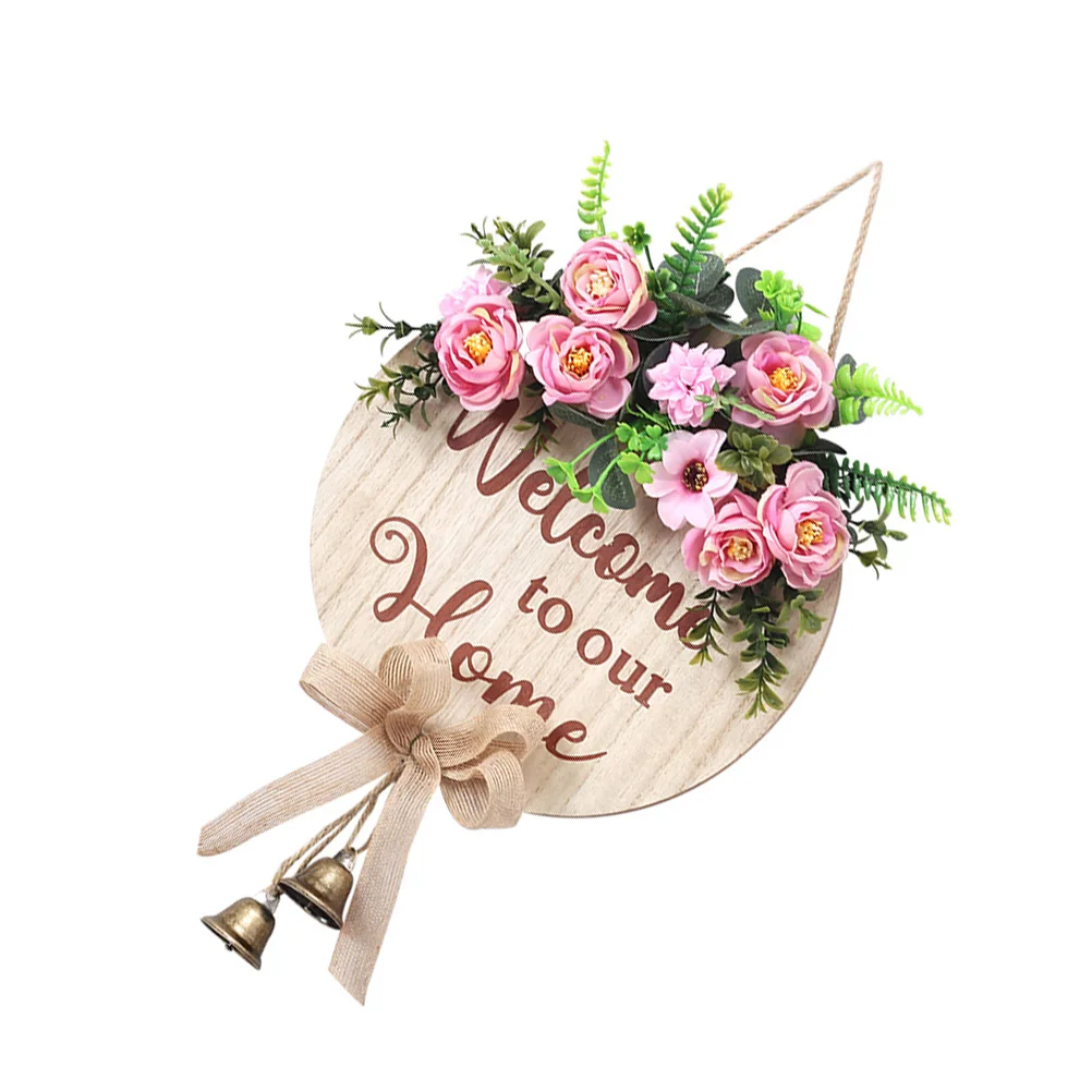 

Welcome Door Sign Wall Hanging Accessory Simulation Flower Rustic Plaque