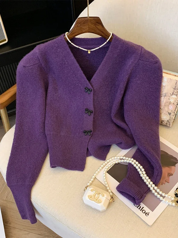 Женский вязаный однотонный кардиган Aoaiiys с пуговицами-бабочками