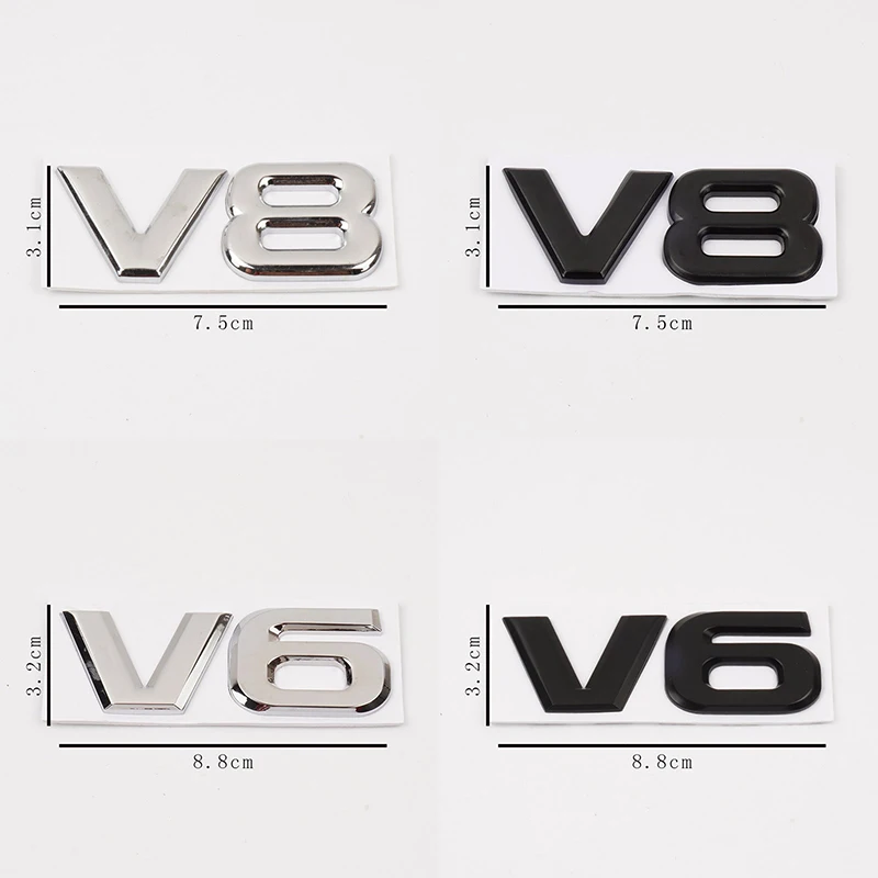 1PC Car 3D Metal V6 V8 Stickers Silver/Black Word Letter Auto Trunk Emblem Badge Decal Sticker Mouldings Accessories Styling |