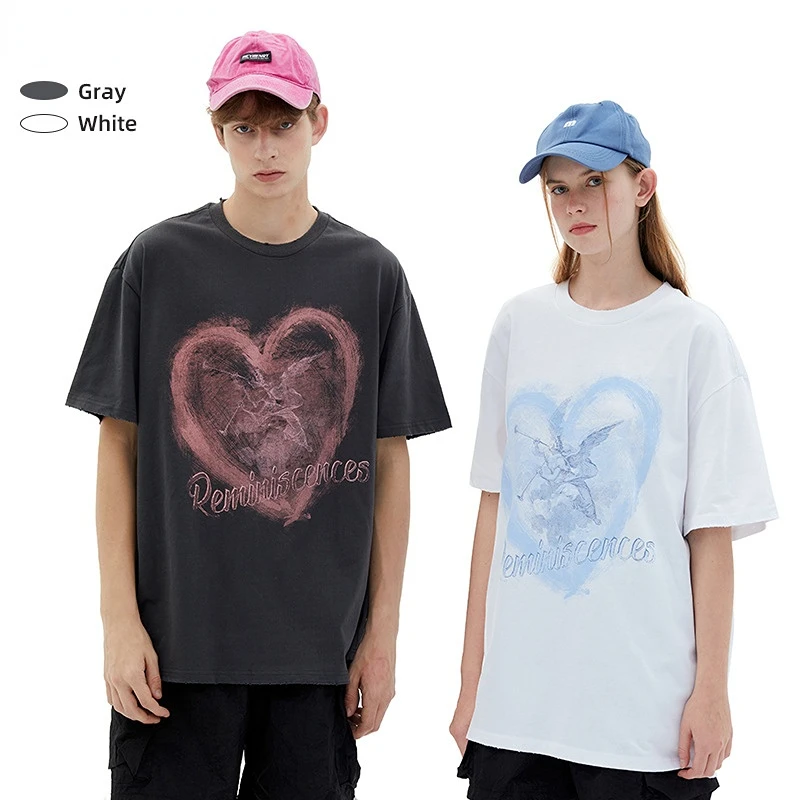 CnHnOH American Love Print Round Neck Short-sleeved T-shirt Brand Niche Couples Summer Ins Wind Top
