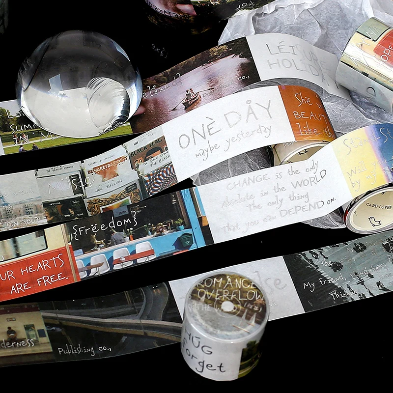 

Assorted Scenery And Gold Silver English Short Sentences Washi Tape Aesthetic Vintage Decor Scrapbooking Journaling Notebooks