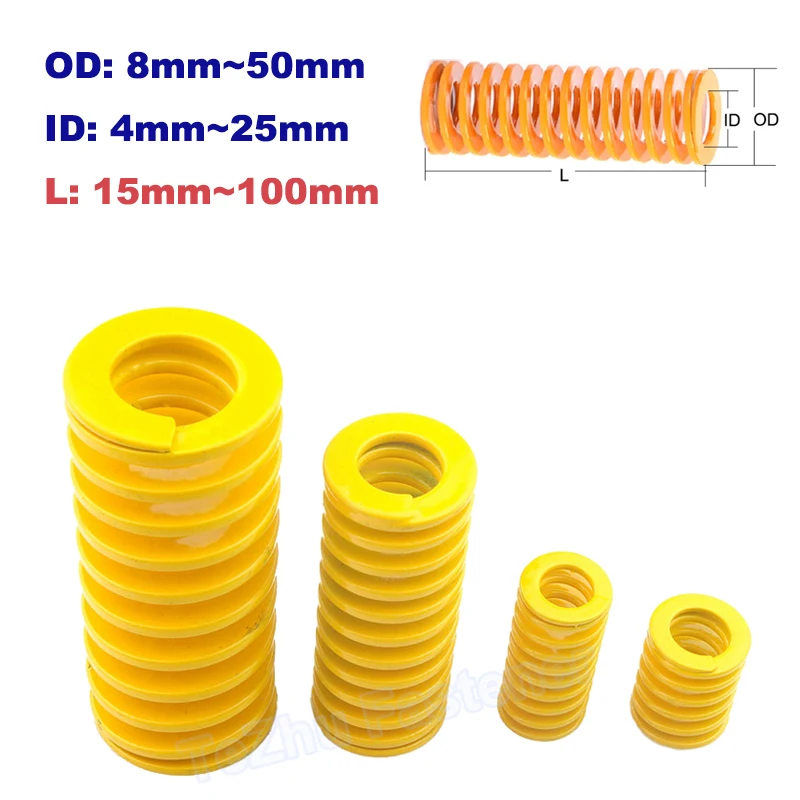 

1pc Yellow Lighter Load Compression Mould Die Steel Pressure Spring 3D Printer Spiral Springs OD 8~50mm ID4~25mm Length 15~100mm