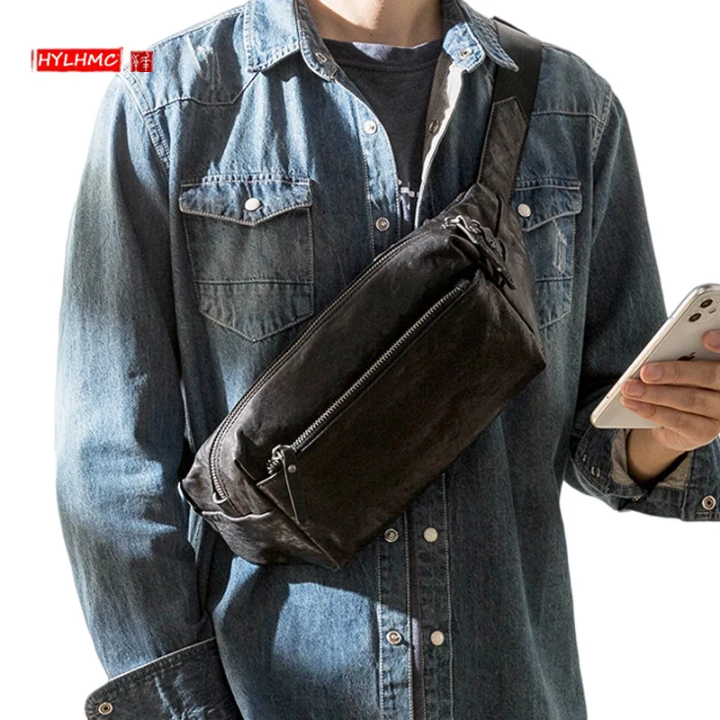 

Fashion Brand Shoulder Bag Casual Leather Chest Bag Men's Messenger Bag Korean Style All-Matching Work Clothes Mobile Phone Bag